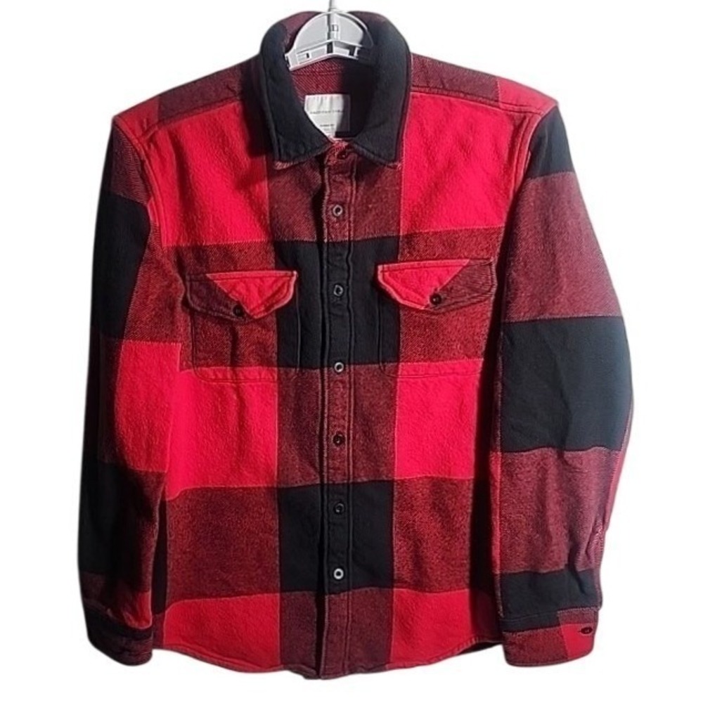 American Eagle Men's Red Black Buffalo Plaid Flannel Shirt Classic Fit L
